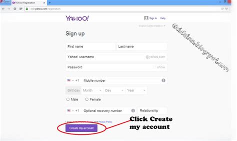 create yahoo account using mobile
